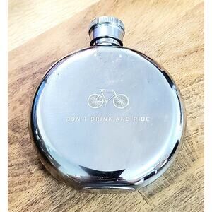 Vintage IZOLA Stainless Steel Round "Don't Drink & Ride" 10 oz. Flask for Bikers